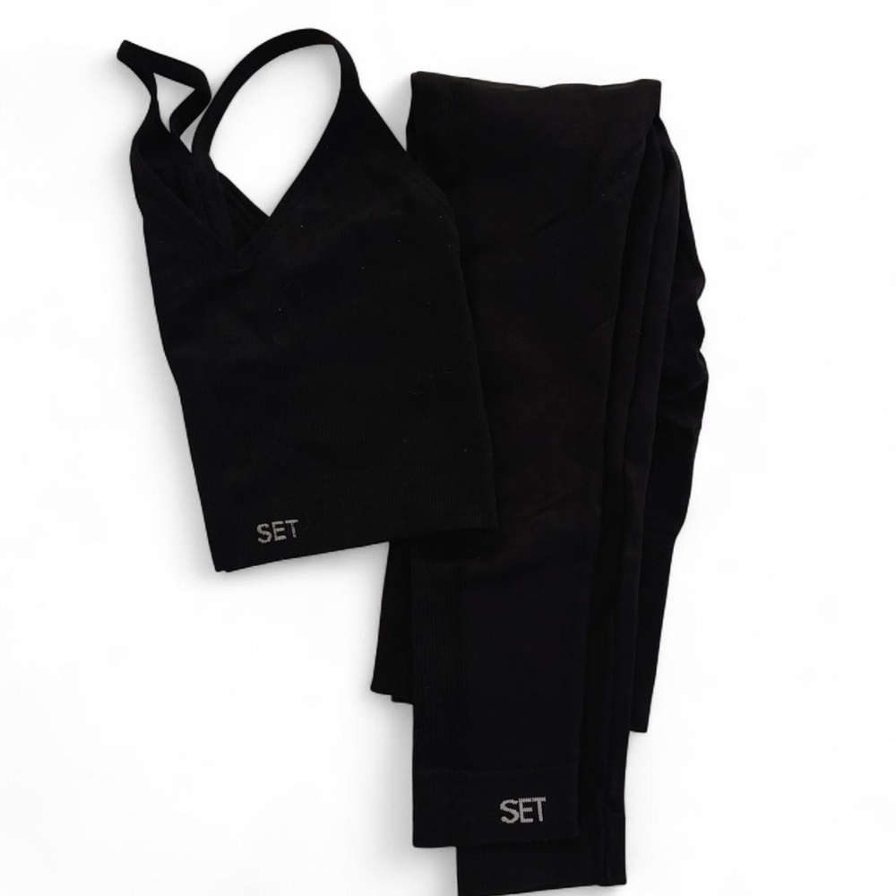 SET Active Black Ribbed Seamless Sports Bra & Leggings Set